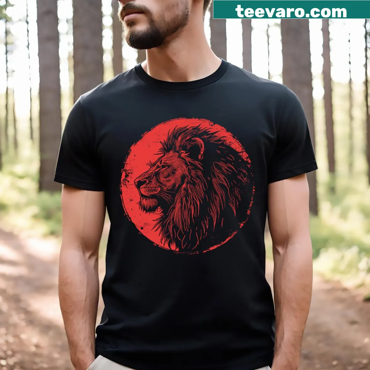 Minimalist line-art lion head design on a t-shirt — on a men's t-shirt