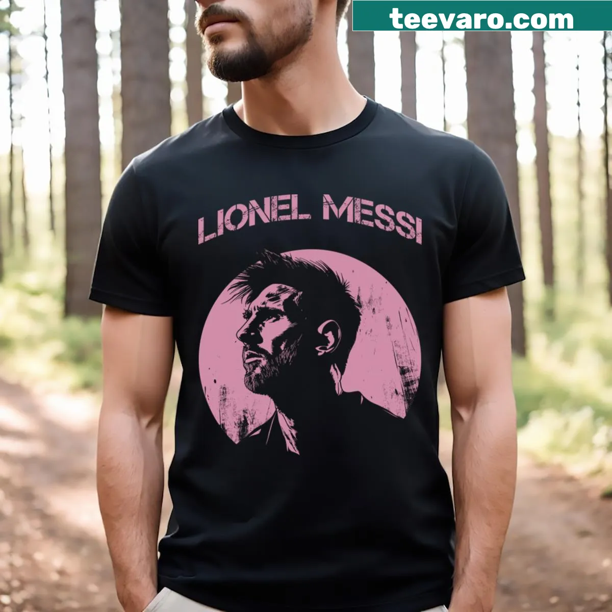 T-shirt featuring a graphic of Lionel Messi, celebrating his soccer legacy — on a men's t-shirt