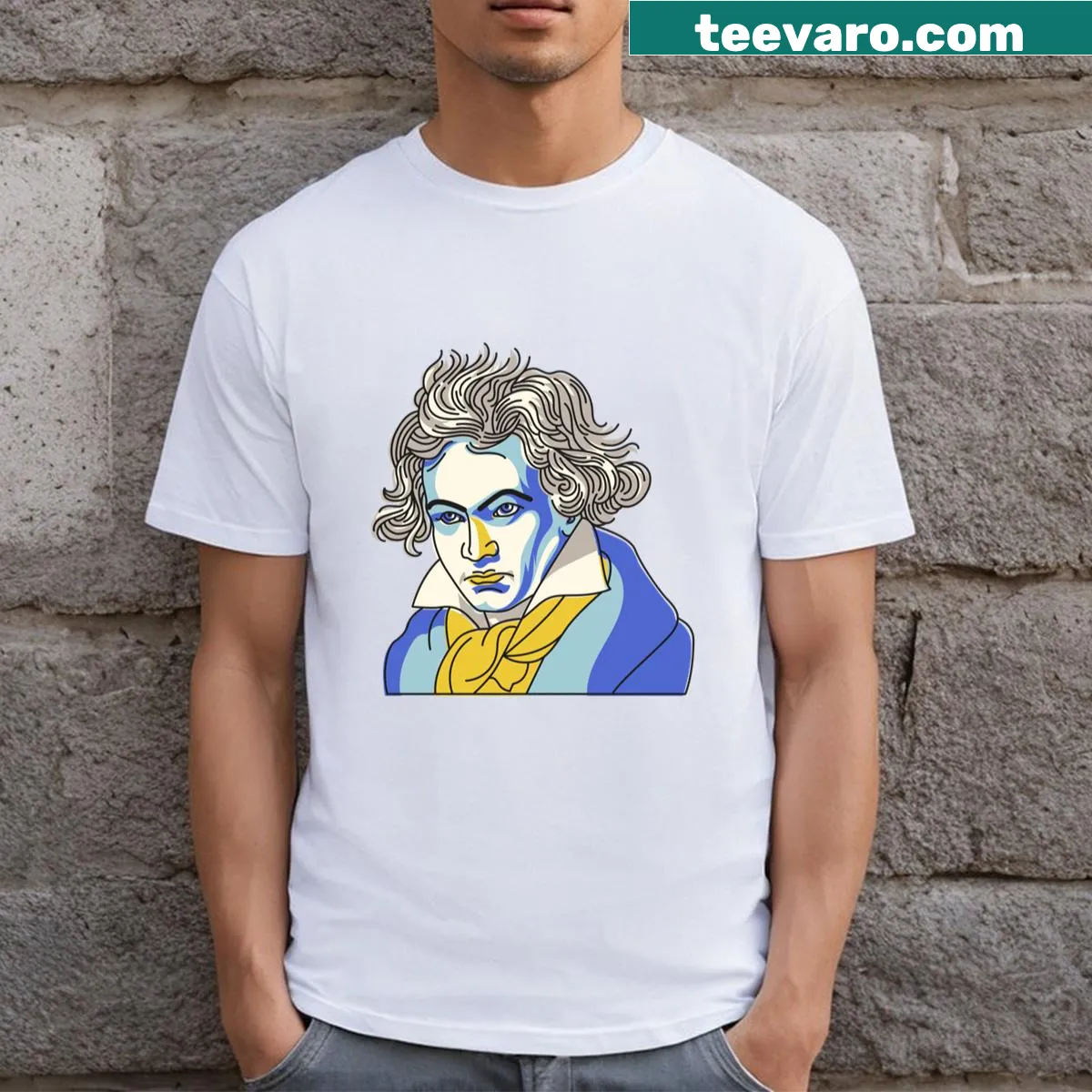 Illustration of Ludwig Van Beethoven in vector style for music lovers — on a men's t-shirt