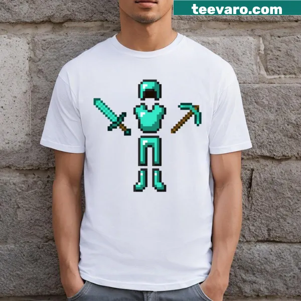 Illustration of Minecraft armor pieces on a t-shirt.