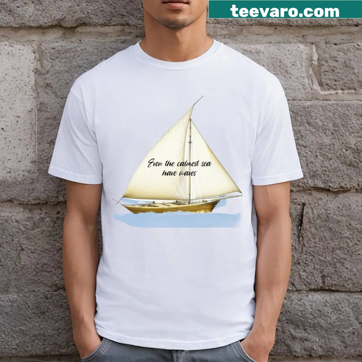 Motivational words printed on a T-shirt in an inspirational typography style. — on a men's t-shirt
