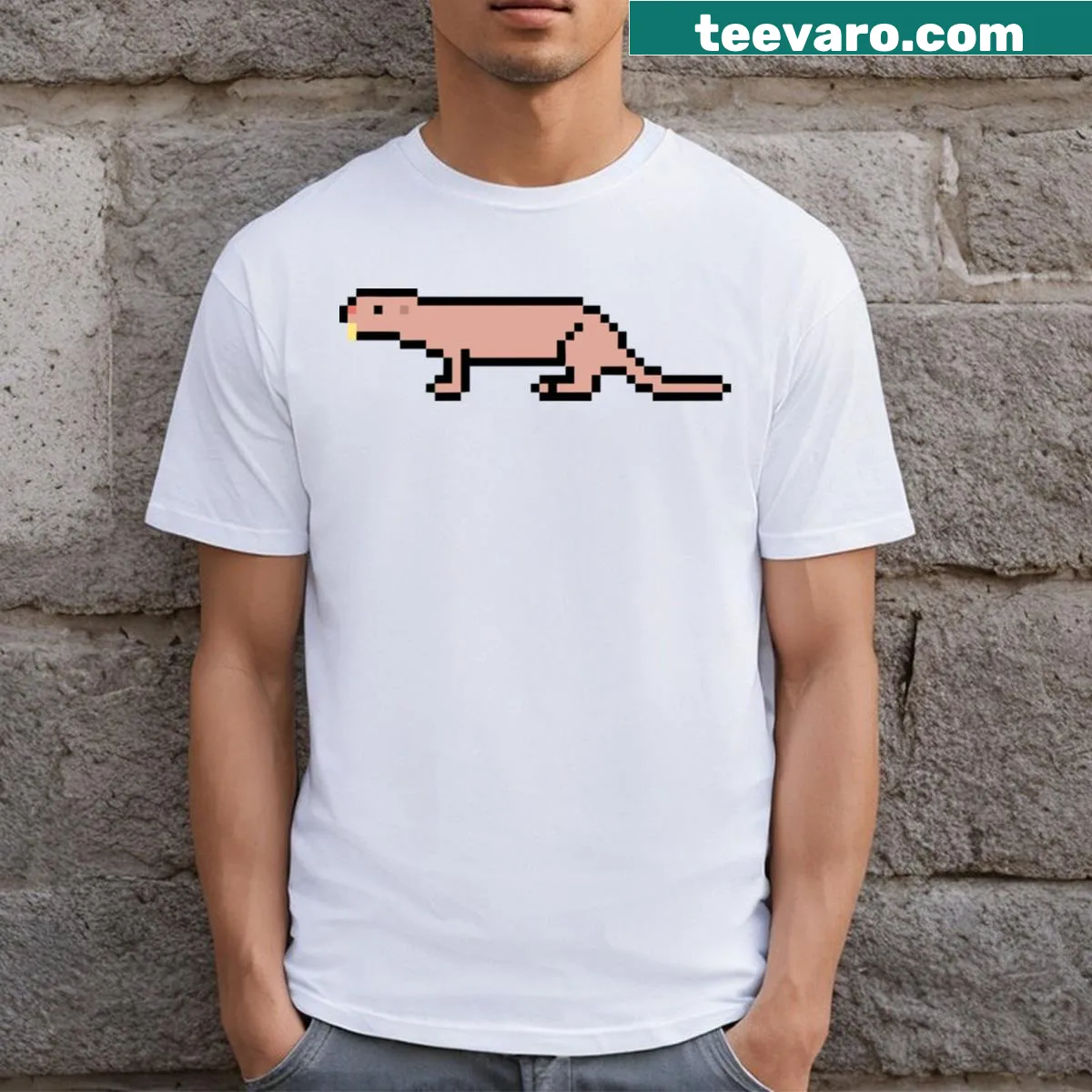 Pixel art graphic of a naked mole rat on a T-shirt. — on a men's t-shirt