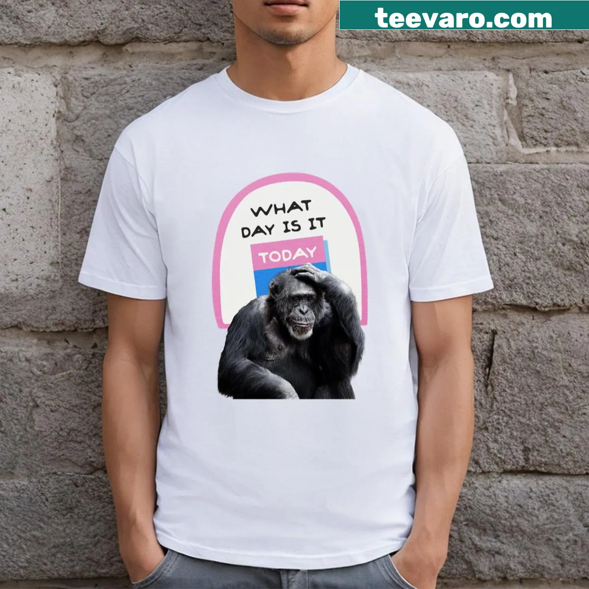 Illustration of a pink gorilla on a playful t-shirt — on a men's t-shirt