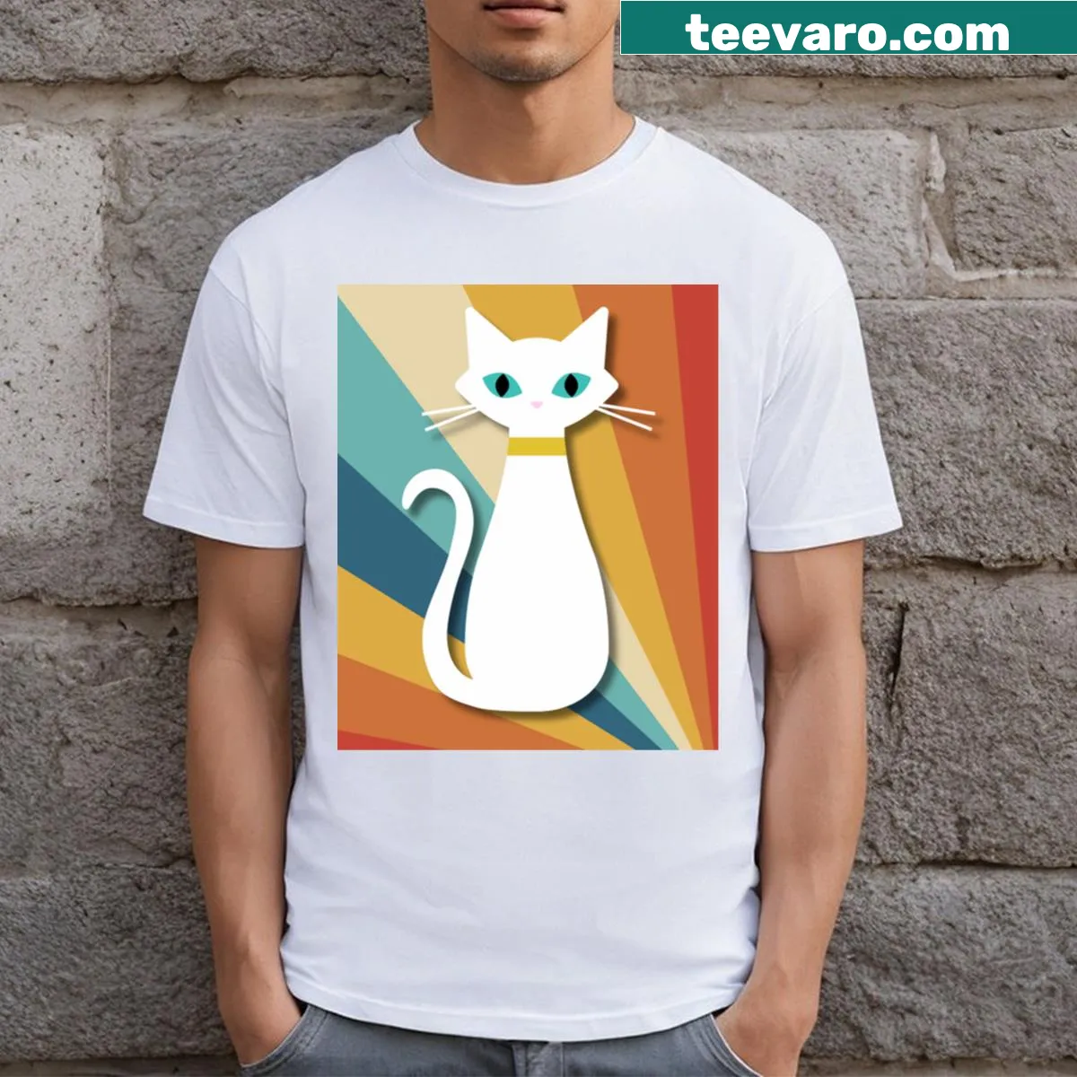 Retro cartoon cat design on a cute T-shirt — on a men's t-shirt