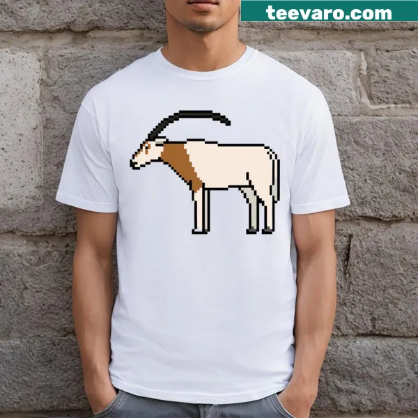 Pixel art design of Scimitar Horned Oryx on T-shirt