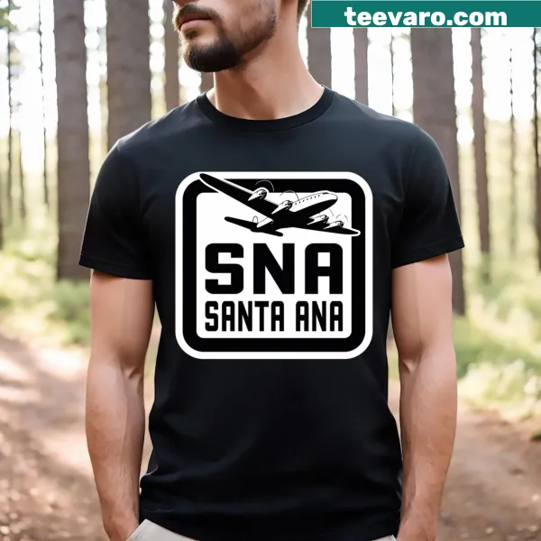 Black Santa Ana airport tag t-shirt with SNA code
