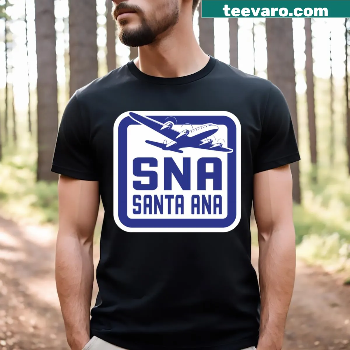 Vintage airport tag design for Santa Ana, California on a tee — on a men's t-shirt