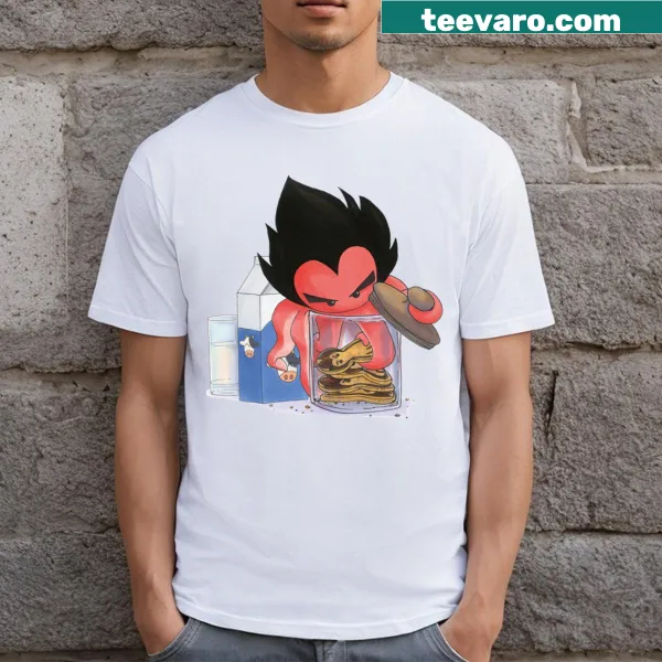 Cute T-shirt with cartoon milk and cookies graphic