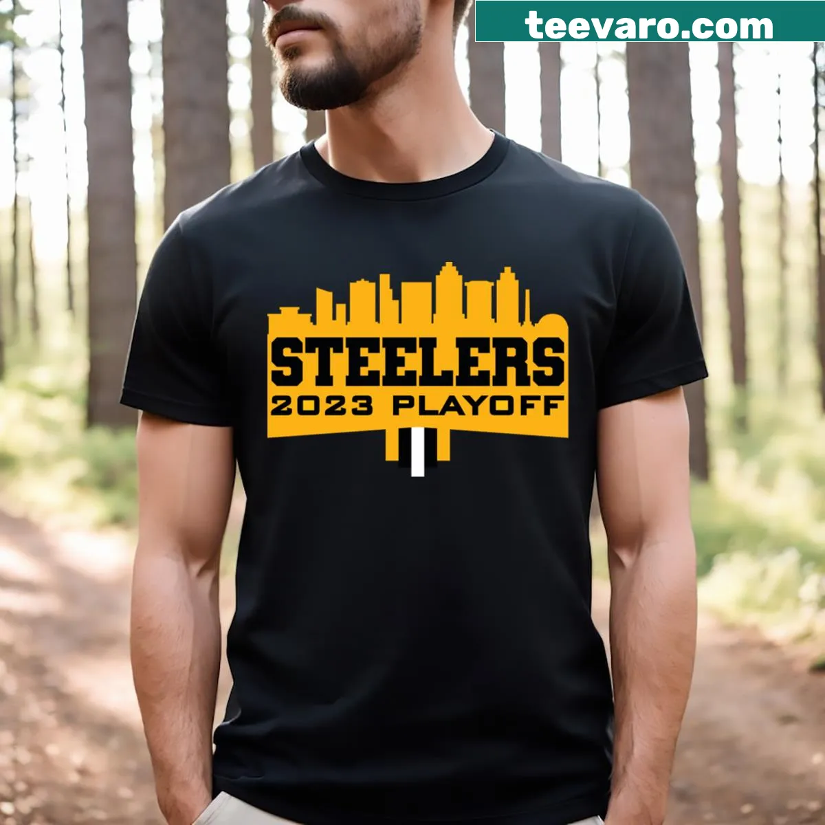 Steelers 2023 Playoff T-shirt with the Steelers logo — on a men's t-shirt