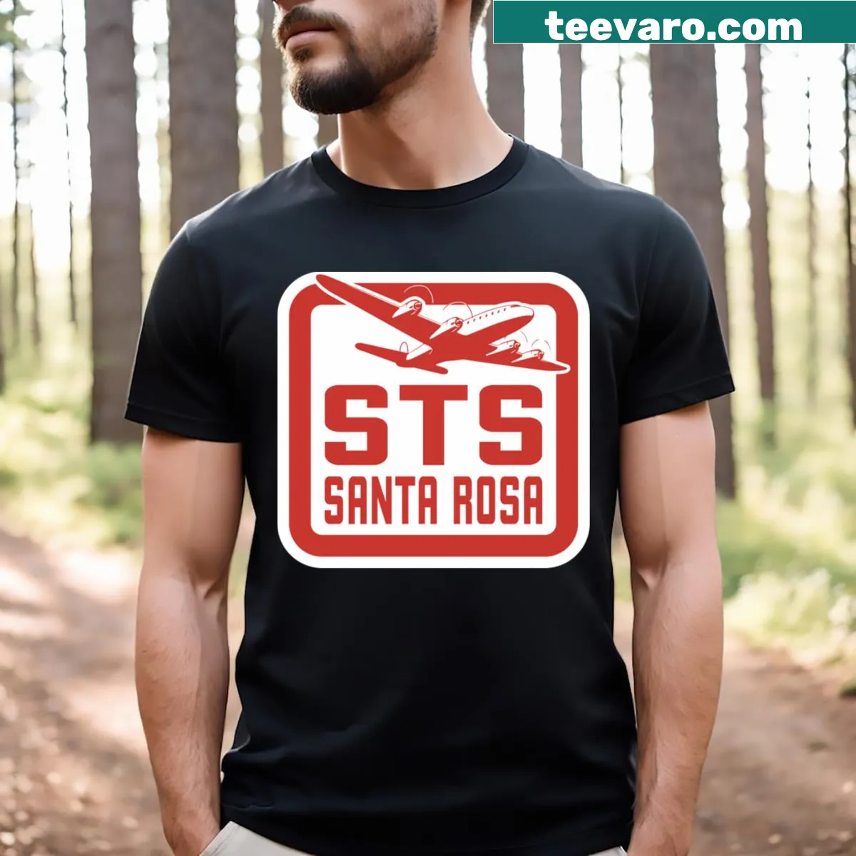 Airport tag style design representing Sts Santa Rosa California — on a men's t-shirt