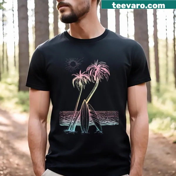 Silhouette design of palm trees representing sun and surf