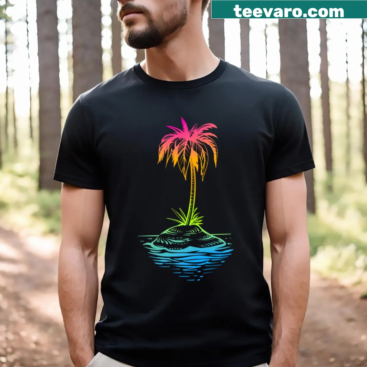 Silhouette of a palm tree suggesting summer vibes and relaxation — on a men's t-shirt