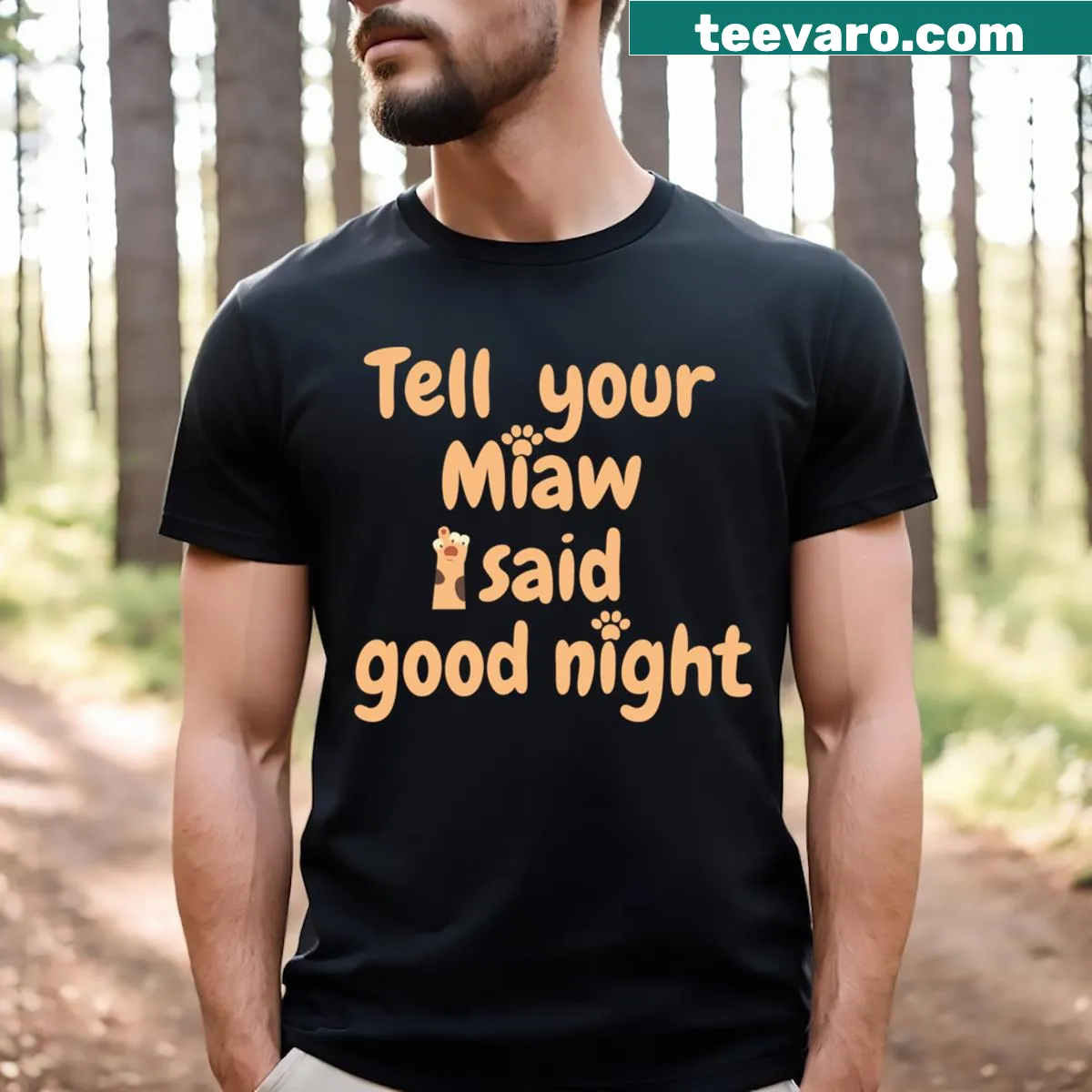 Funny cat lover design saying good night — on a men's t-shirt