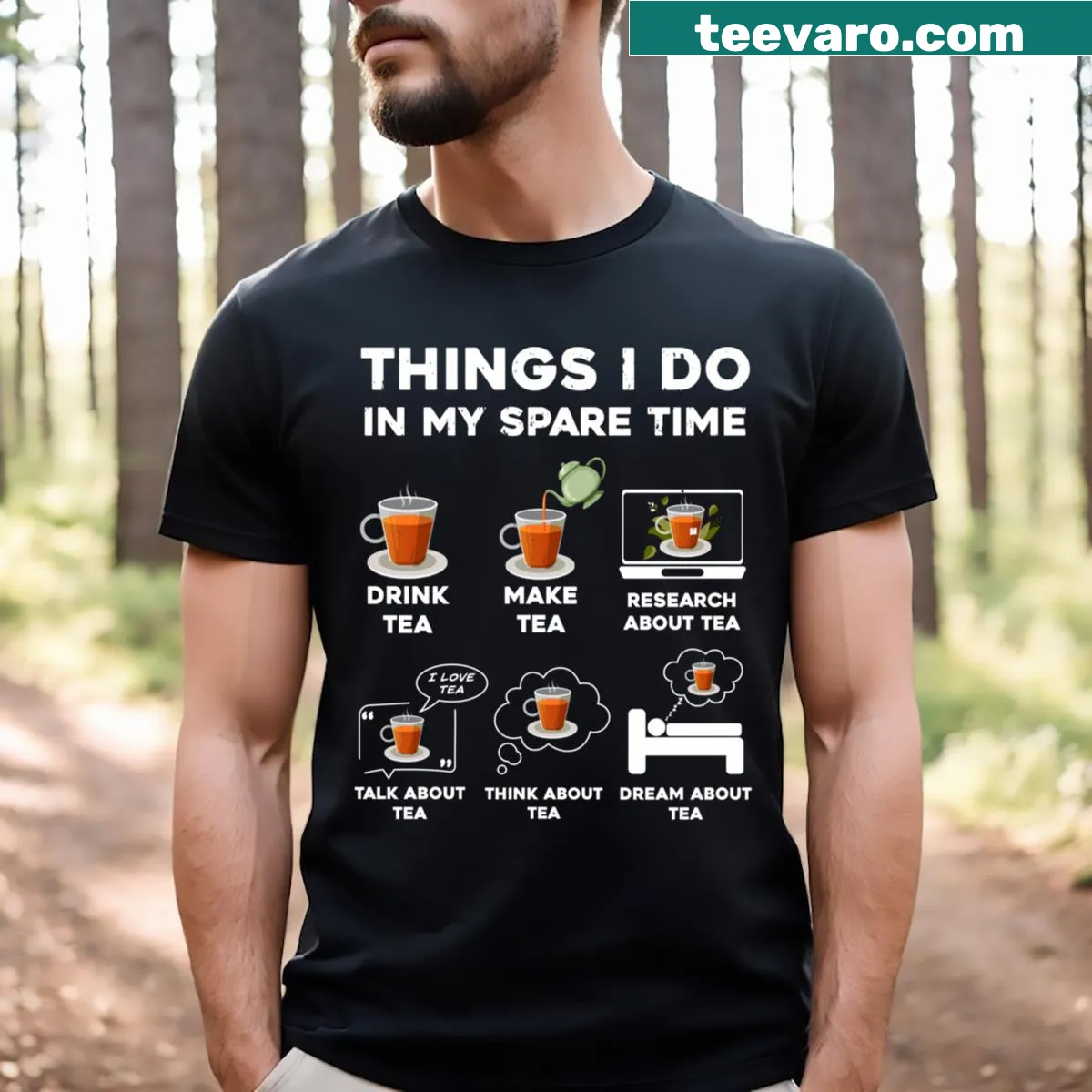 Funny tea lover t-shirt with whimsical checklist design — on a men's t-shirt