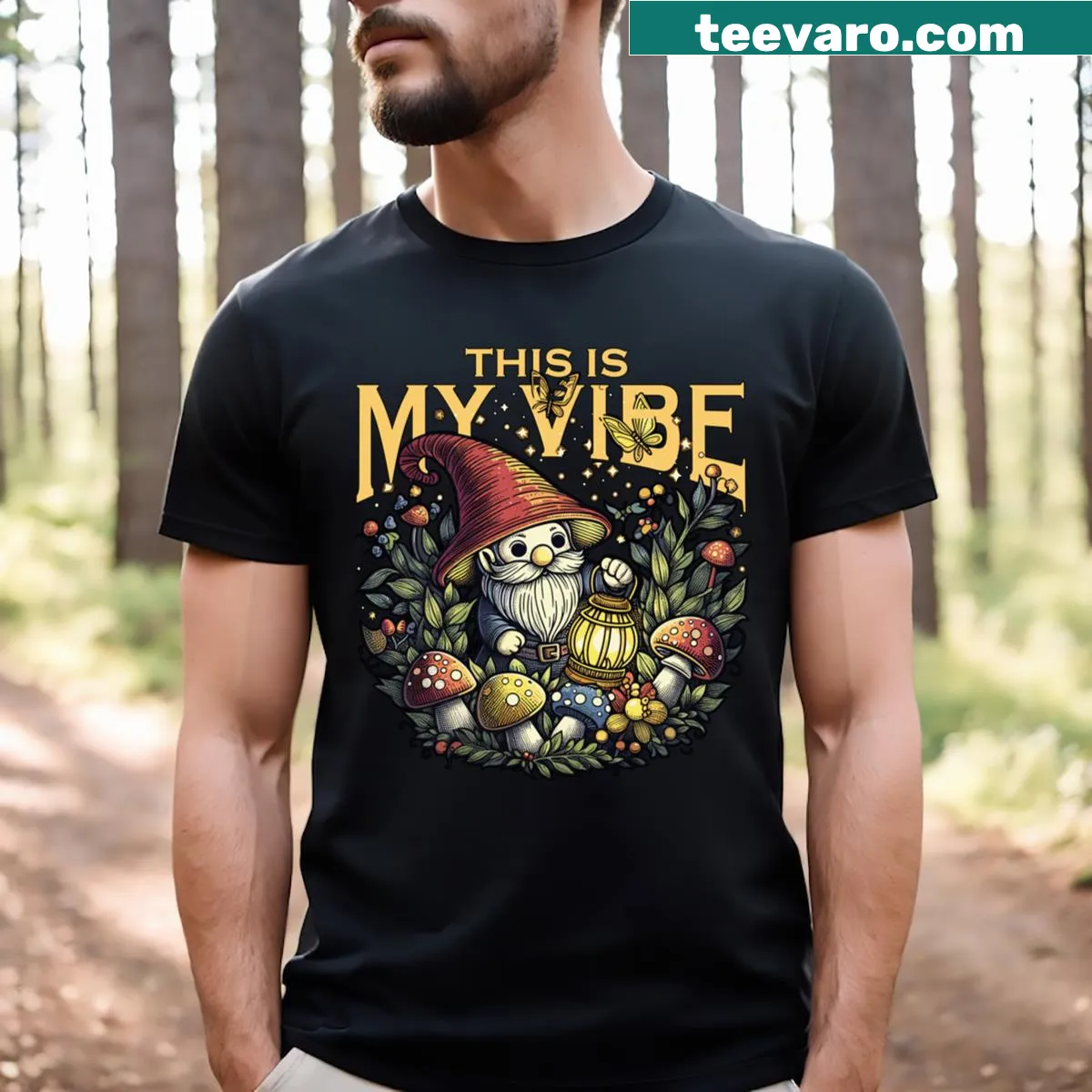 Cute gnome design on a journaling-themed t-shirt — on a men's t-shirt