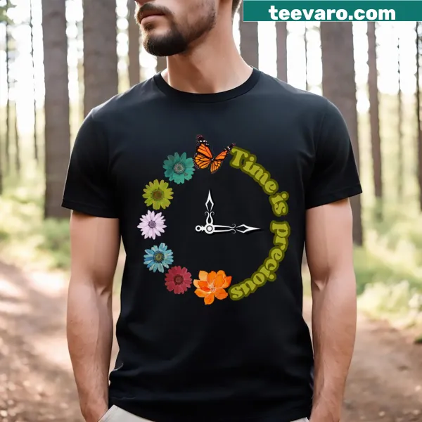 Motivational T-shirt with flowers and clock design