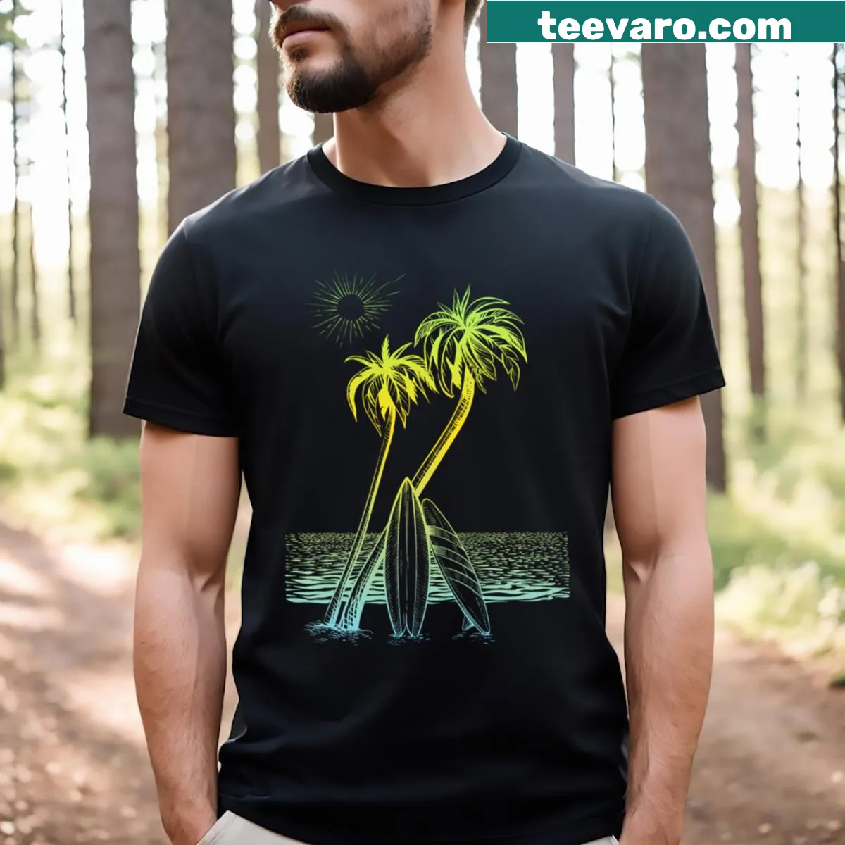 Fun palm tree graphic t-shirt with a tropical vibe — on a men's t-shirt