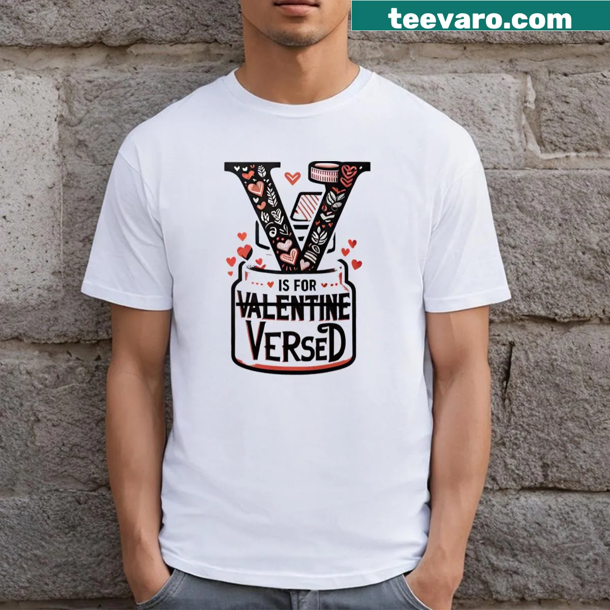 Funny nurse shirt with 'V Is For Versed' for Valentine's Day — on a men's t-shirt