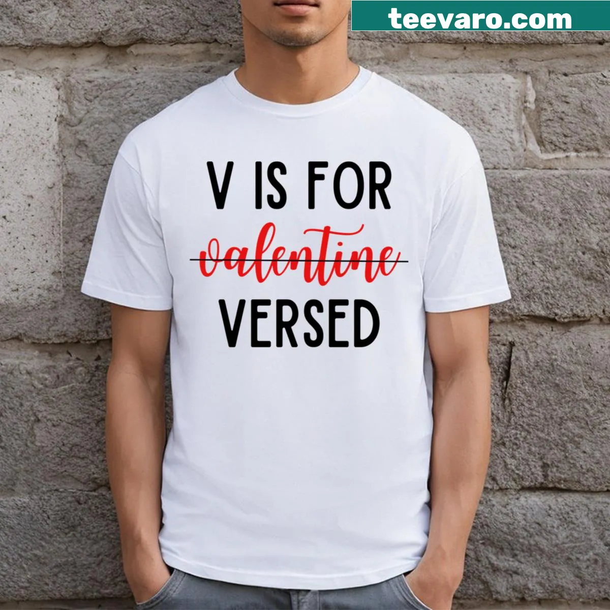 Funny nurse t-shirt with 'V Is For Versed' design for Valentine's Day — on a men's t-shirt