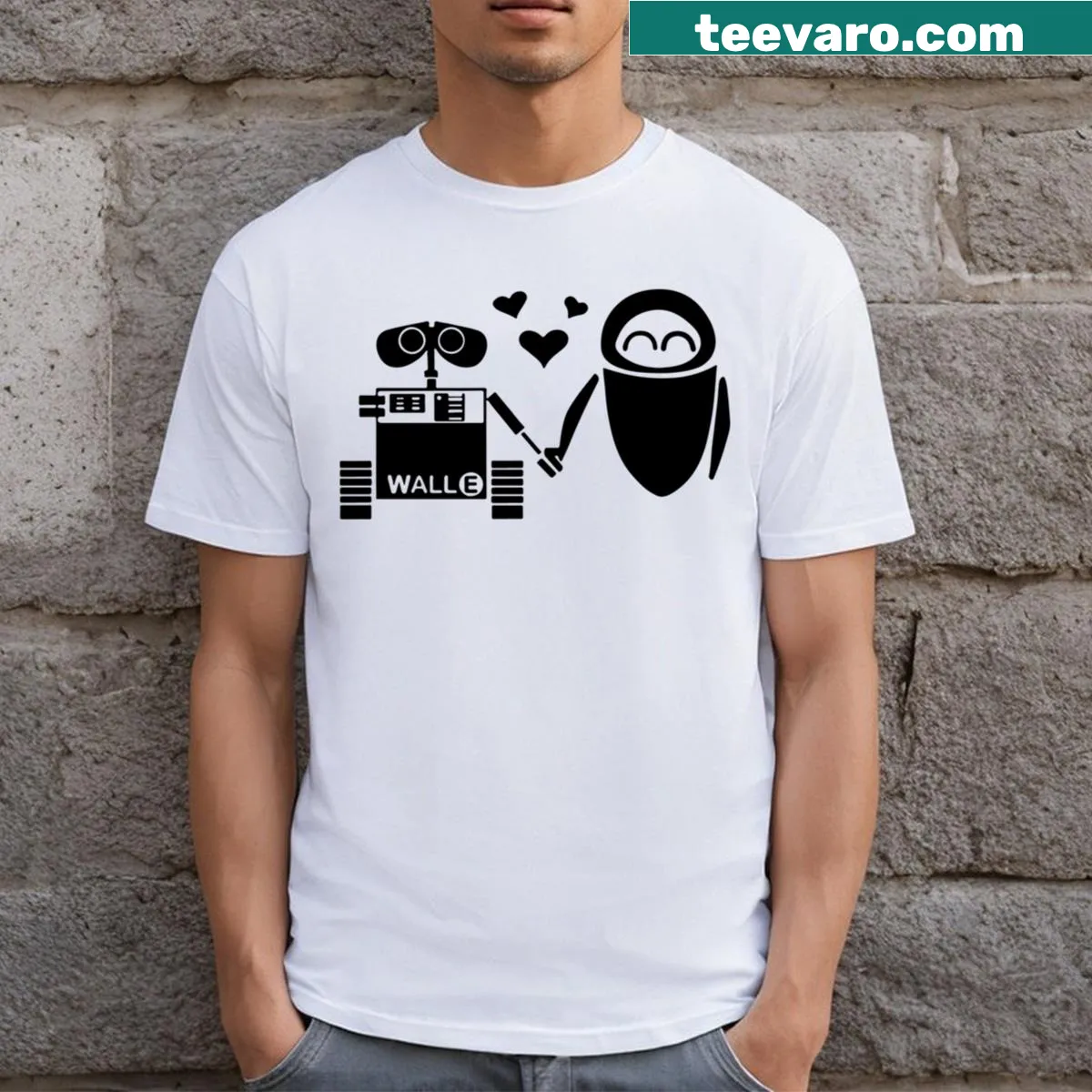 Walle and Eve illustrated on T-shirt, celebrating friendship and adventure — on a men's t-shirt