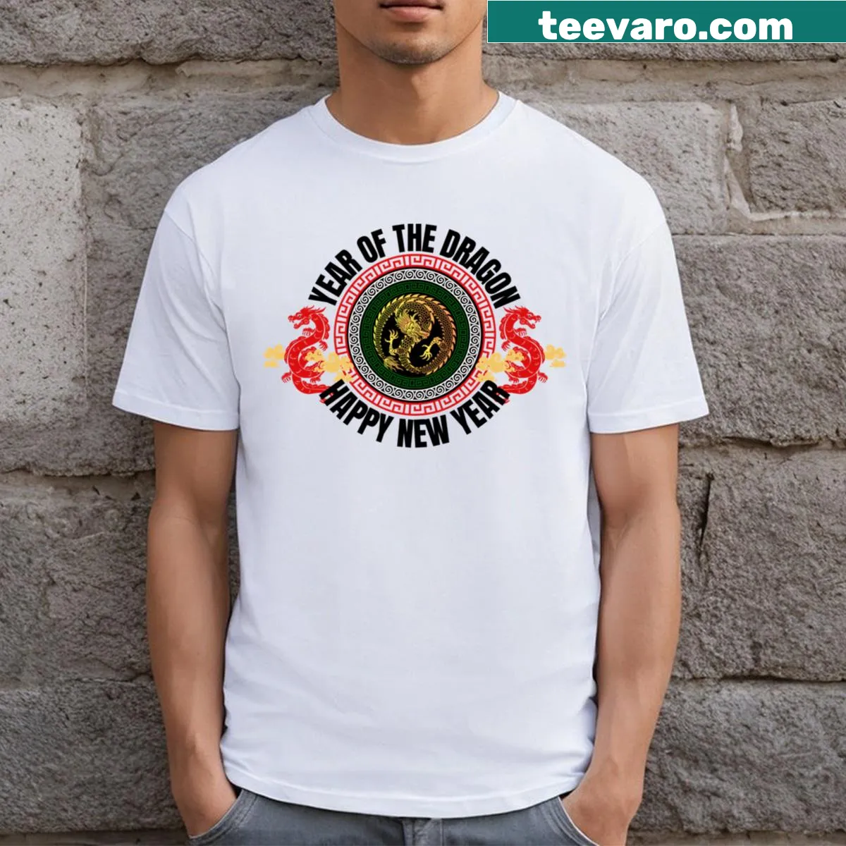 T-shirt with a dragon illustration for Year of the Dragon — on a men's t-shirt