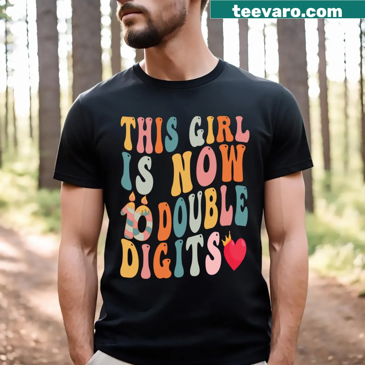 10th birthday announcement graphic t-shirt for girls — on a men's t-shirt