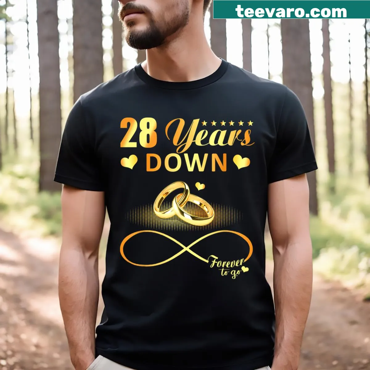 Typography t-shirt celebrating 28 years of marriage with heartfelt text. — on a men's t-shirt