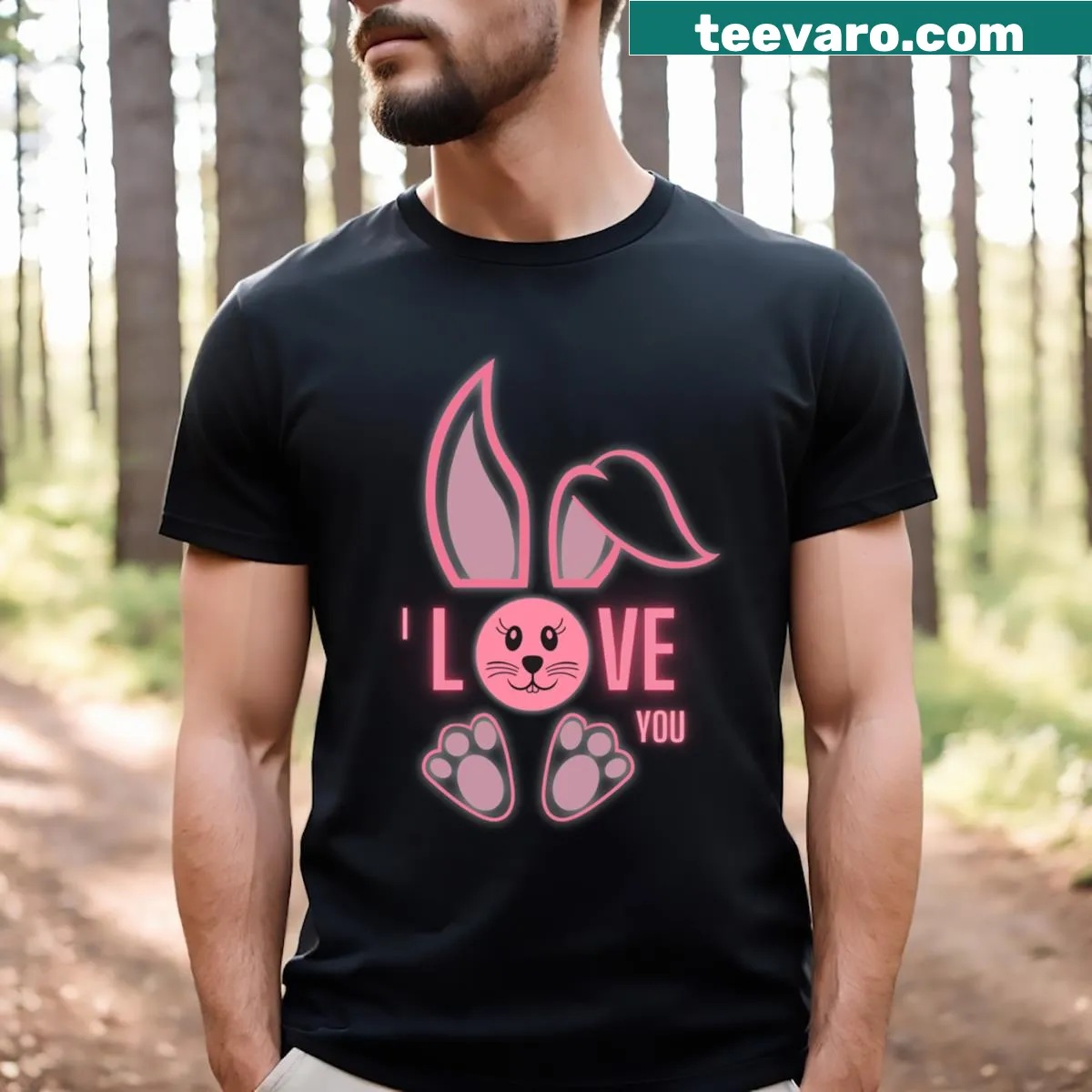 Cute bunny t-shirt with hearts for couples — on a men's t-shirt