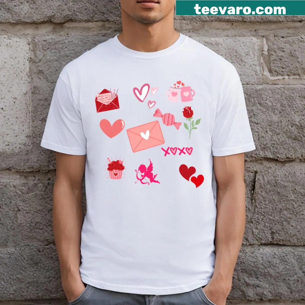 Valentine's Day themed T-shirt with love-inspired text — on a men's t-shirt