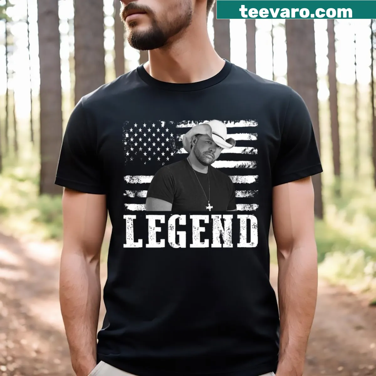 Bold typography celebrating Toby Keith with flag design — on a men's t-shirt