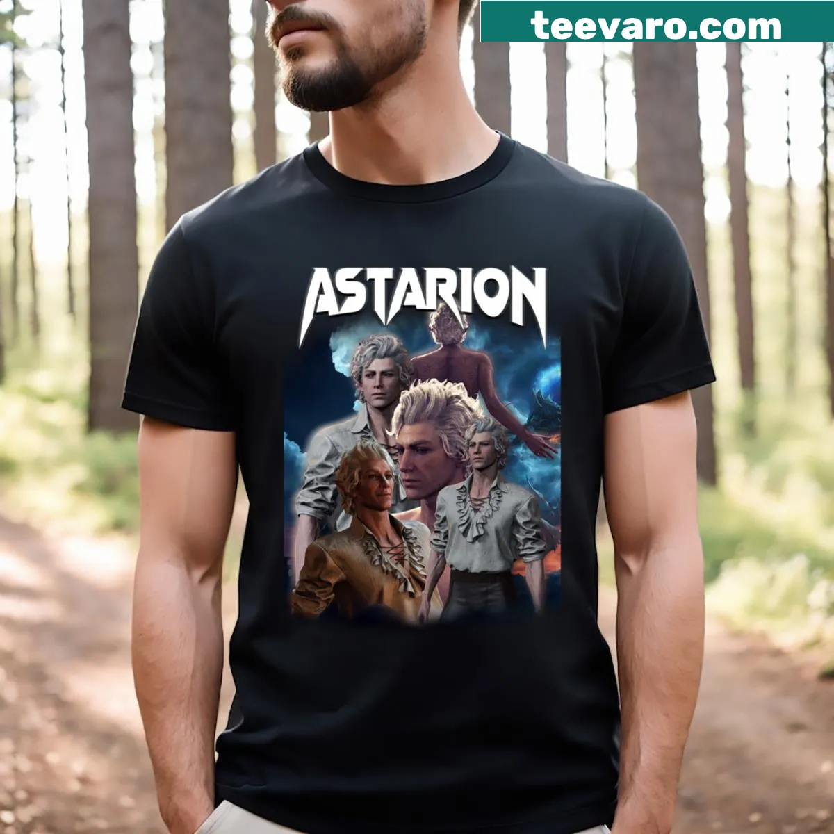 Illustration of Astarion from Baldur's Gate 3 on a T-shirt — on a men's t-shirt