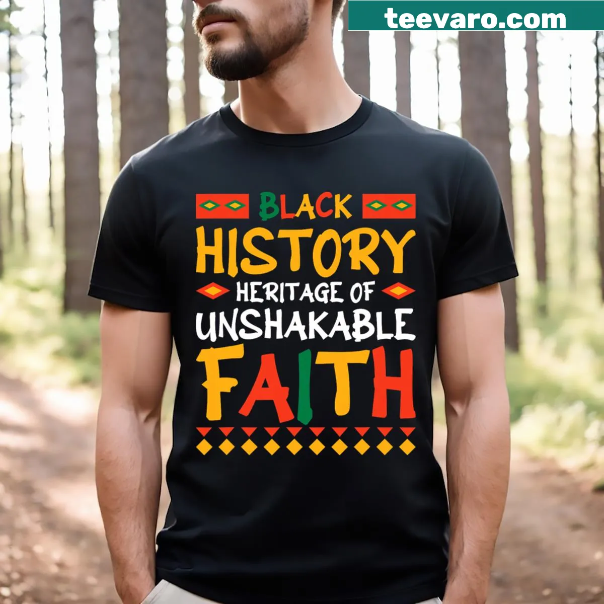 T-shirt featuring the phrase 'A Heritage Of Unshakable Faith' in inspiring design — on a men's t-shirt