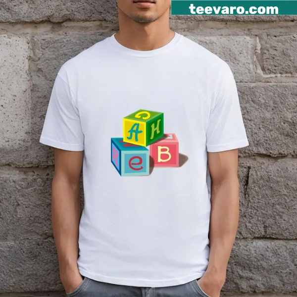 Illustration of block game shapes on a T-shirt