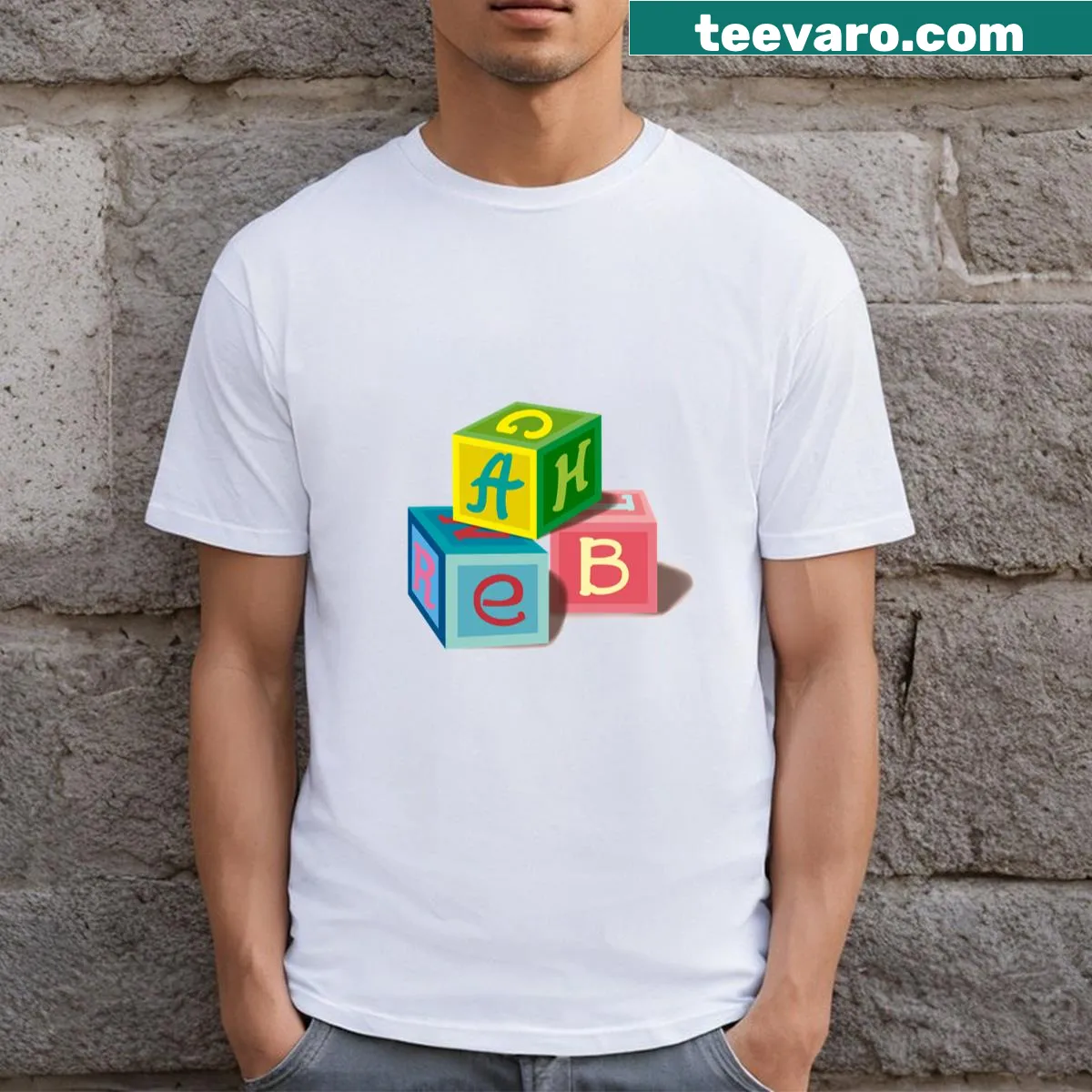 Illustration of block game shapes on a T-shirt — on a men's t-shirt