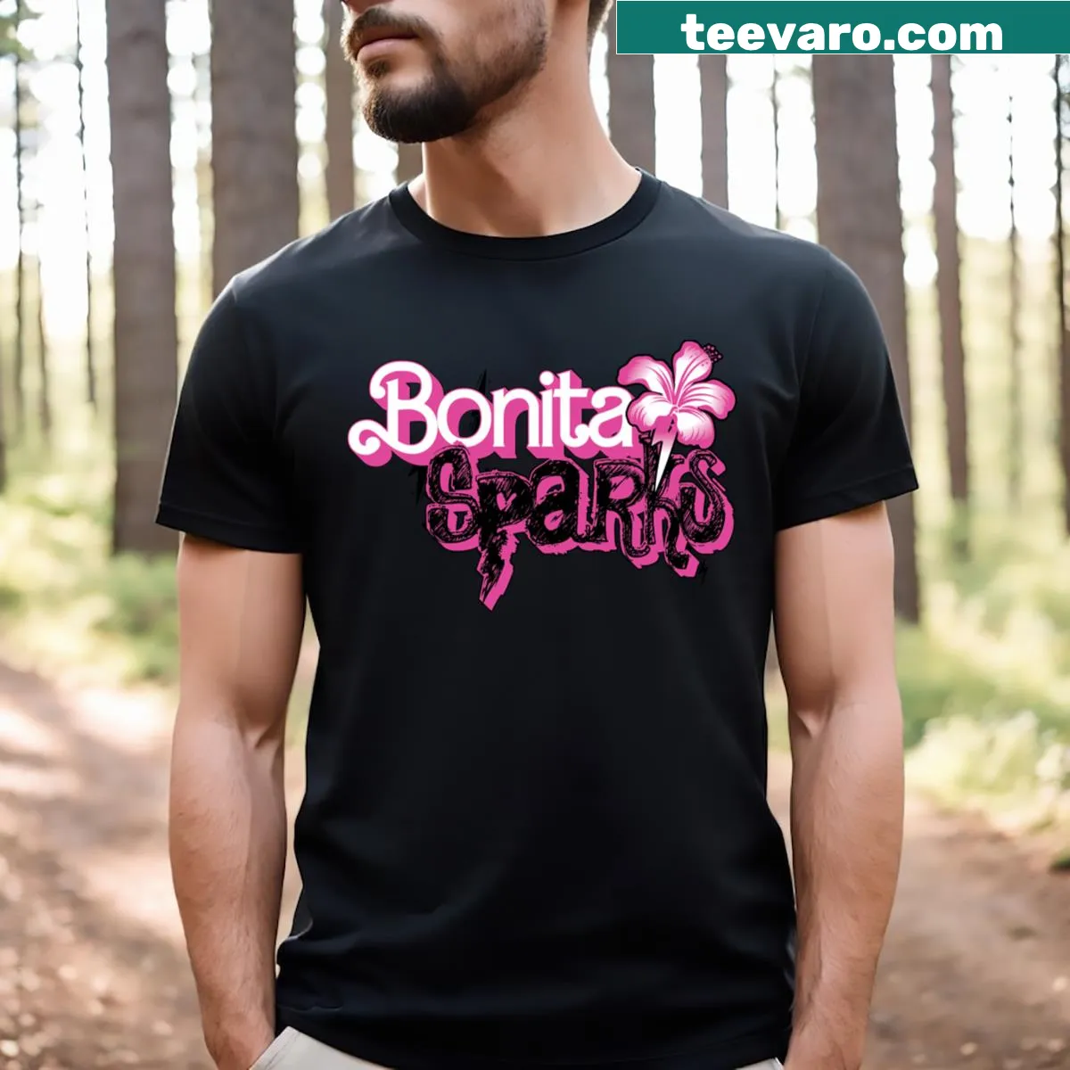 Playful typography design with the phrase Bonita Sparks on a T-shirt — on a men's t-shirt