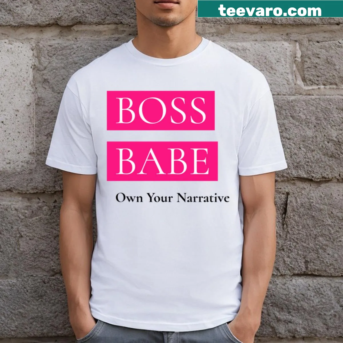 Empowering T-shirt with the phrase Own Your Narrative for women — on a men's t-shirt