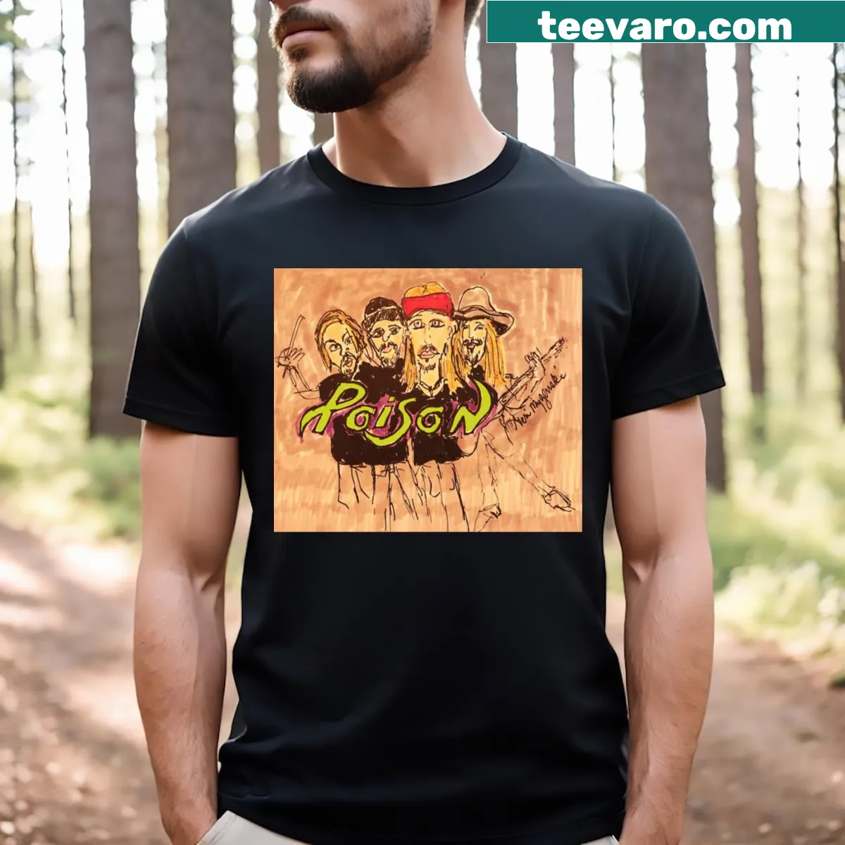 Vintage T-shirt featuring Bret Michaels and Poison design — on a men's t-shirt