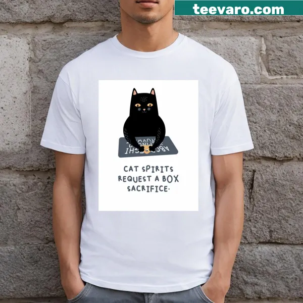 Cute cartoon cat spirits design on a T-shirt over a box