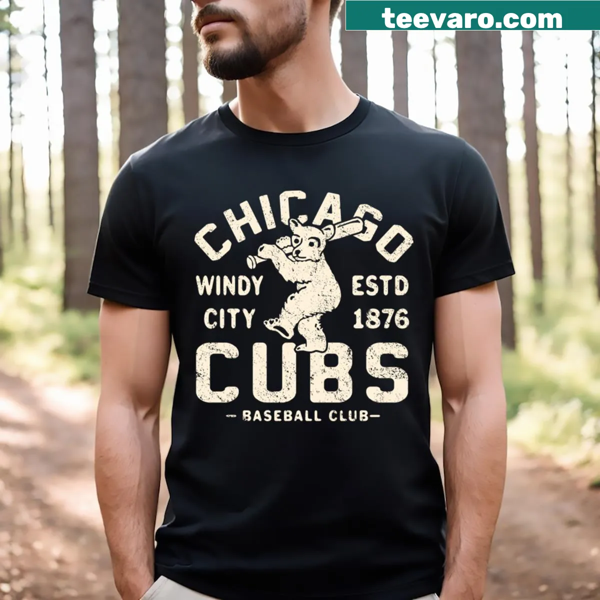 Retro design T-shirt featuring Chicago Cubs graphics — on a men's t-shirt
