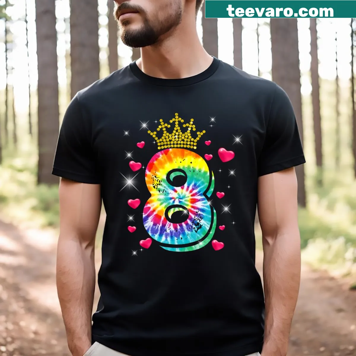 T-shirt featuring a large number 8 with a playful design for an 8th birthday — on a men's t-shirt