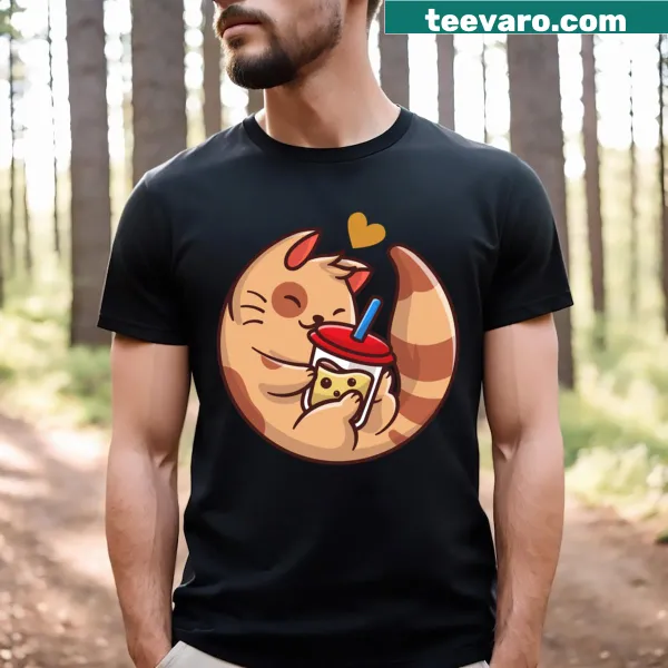 Adorable cat enjoying bubble tea on a cute t-shirt