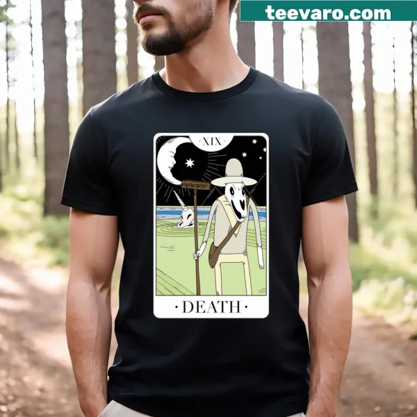 Adventure Time tarot card graphic featuring Death on a T-shirt