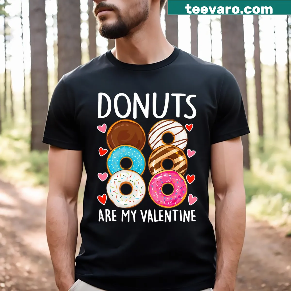Funny T-shirt declaring donuts as the ideal Valentine — on a men's t-shirt