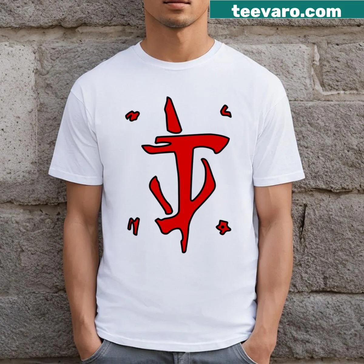 Graphic T-shirt featuring the Eternal Slayer in black outline — on a men's t-shirt