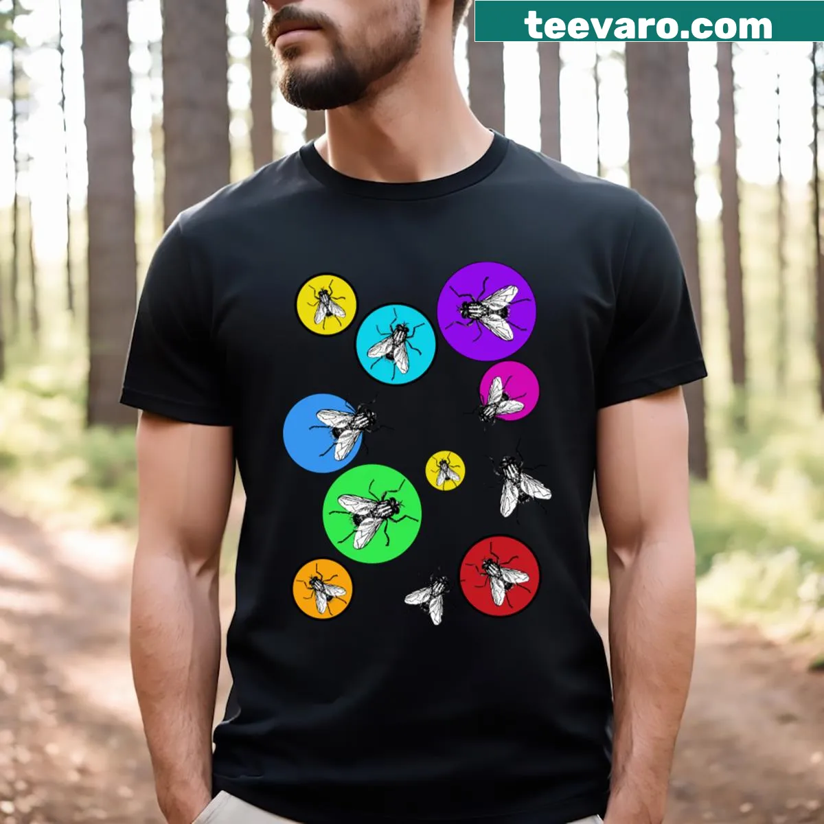 Playful T-shirt with nature-themed illustration — on a men's t-shirt