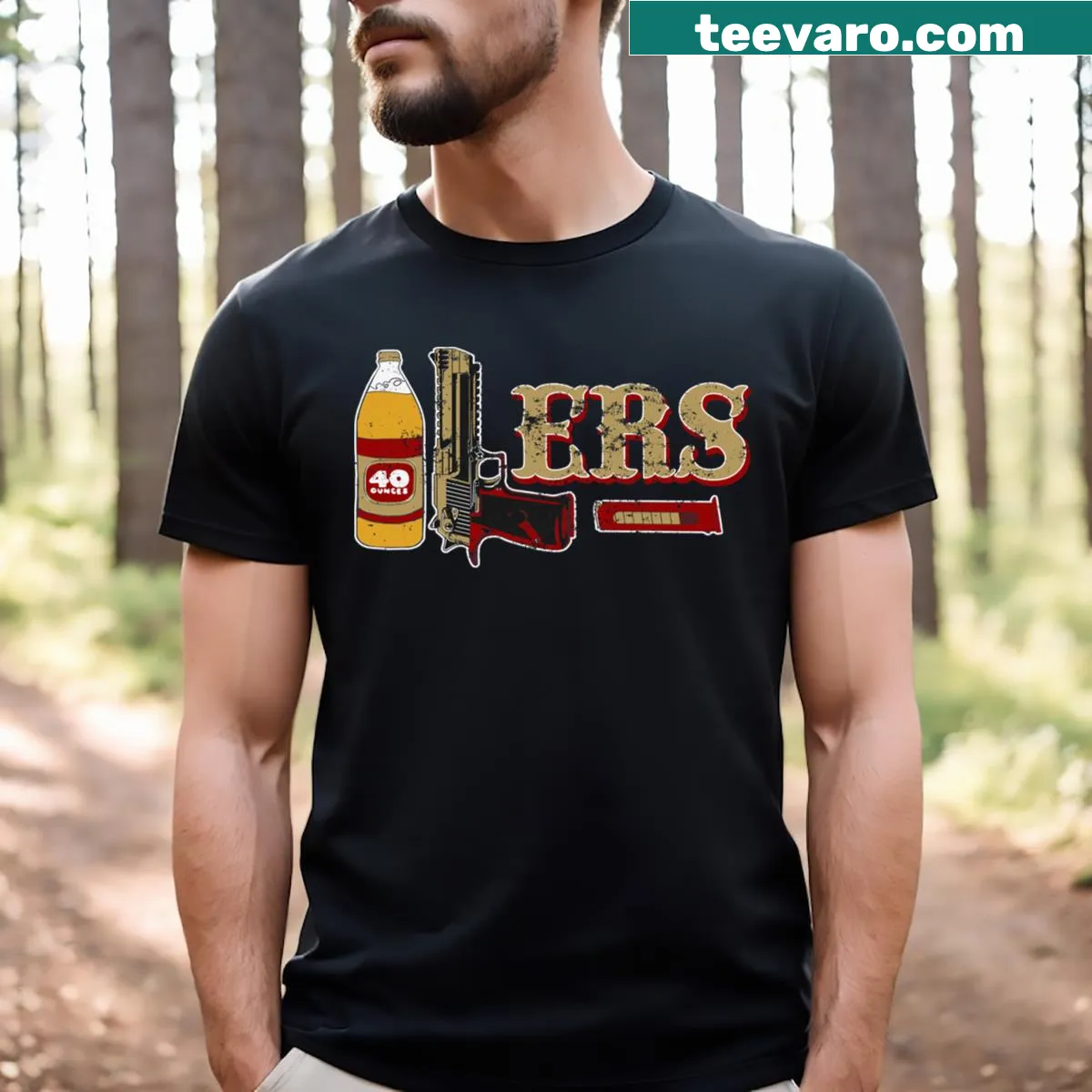 Bold football and San Francisco-themed graphic t-shirt — on a men's t-shirt
