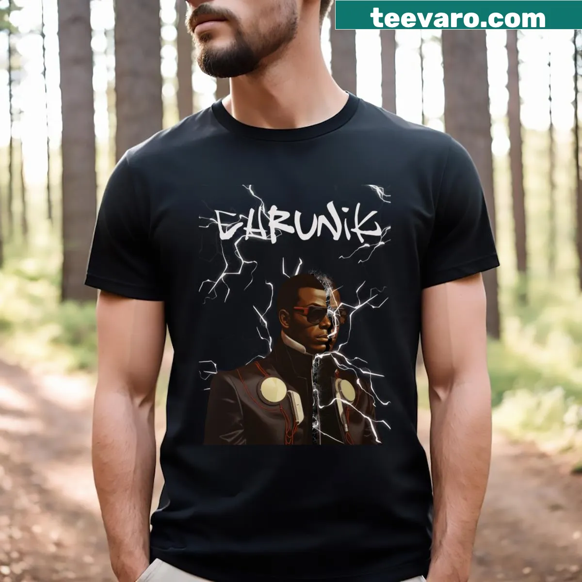Edgy graphic t-shirt with striking split imagery — on a men's t-shirt