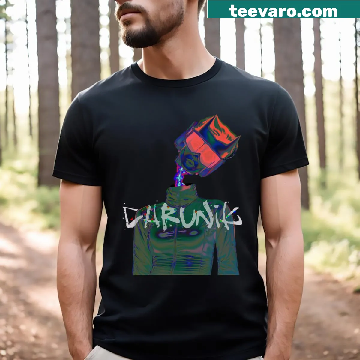 Humorous graphic t-shirt featuring a quirky severed head — on a men's t-shirt