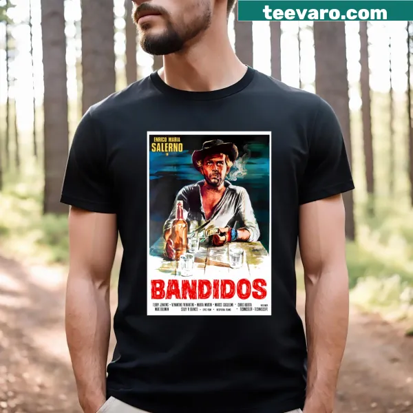 Vintage-style T-shirt featuring the 1967 Bandidos Italian movie poster