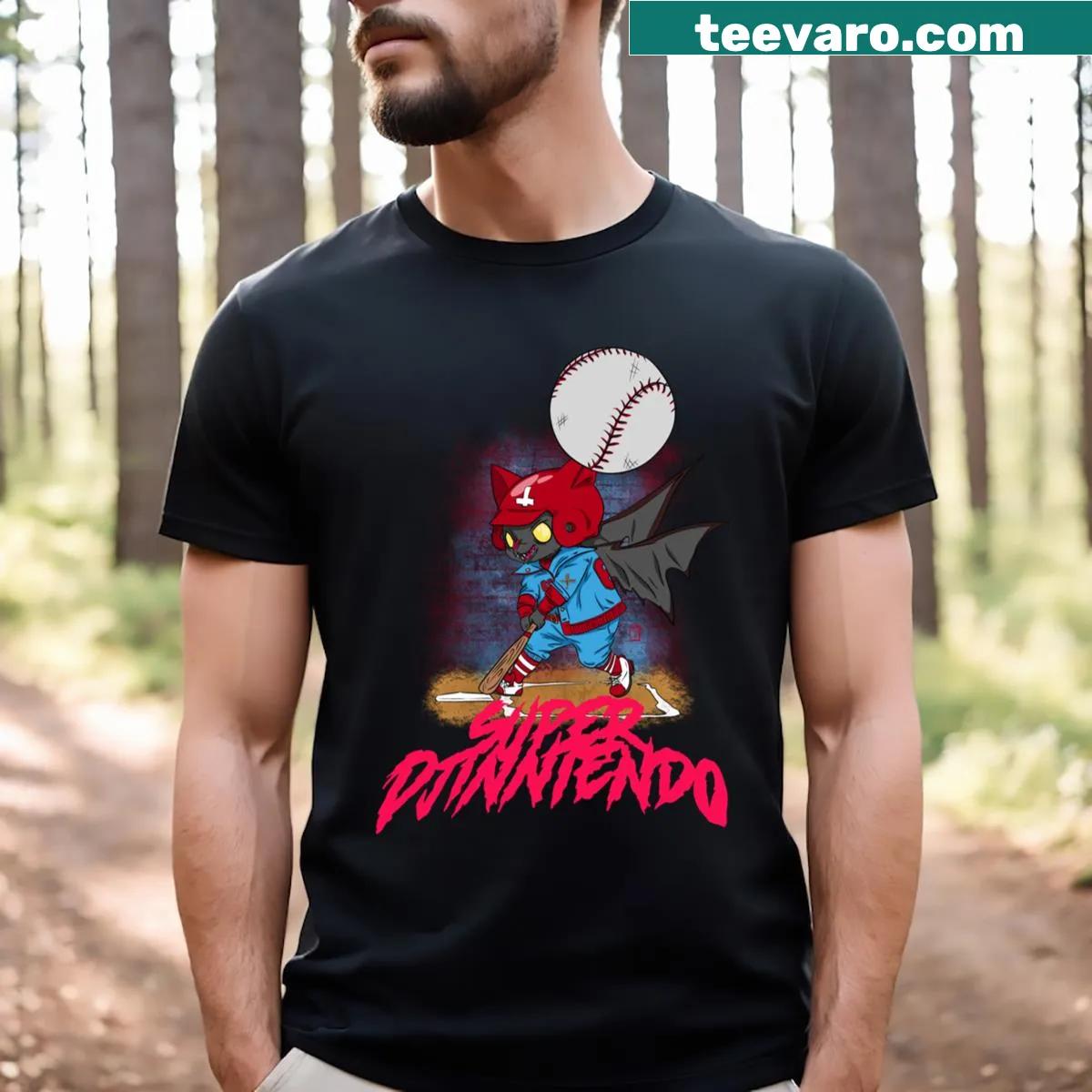 Humorous graphic of a baseball bat on a casual t-shirt — on a men's t-shirt